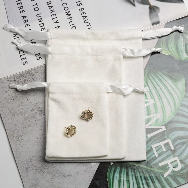 White Velvet Drawstring Pouch — image 4