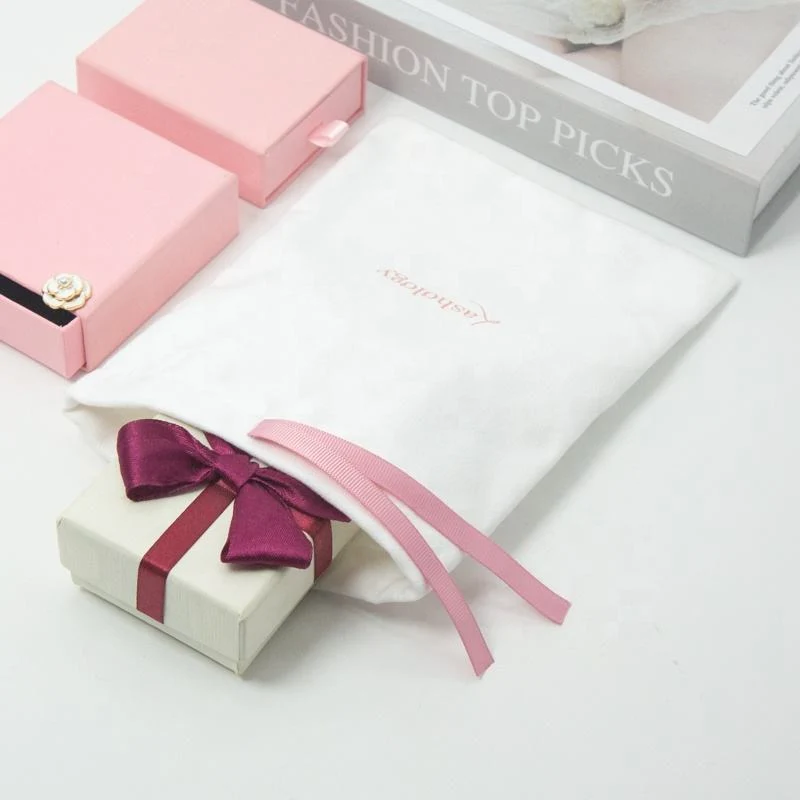 White Velvet Drawstring Pouch — image 4