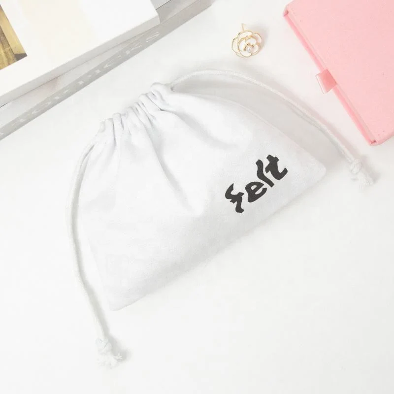 White Textured Fabric Drawstring Pouch — image 2