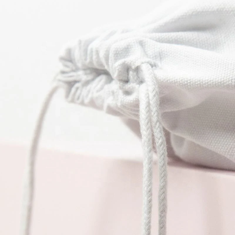 White Textured Fabric Drawstring Pouch — image 5