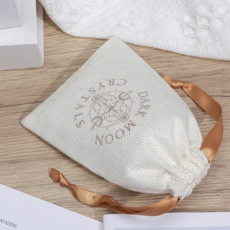White Textured Fabric Drawstring Pouch — image 3