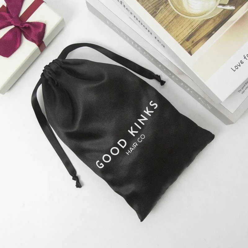 Black Satin Drawstring Pouch — image 3