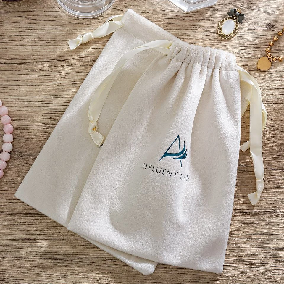 Beige Velvet Drawstring Pouch — image 3