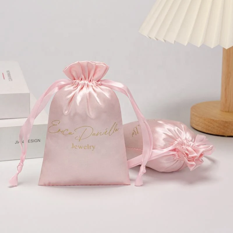 Pink Satin Drawstring Pouch — image 2