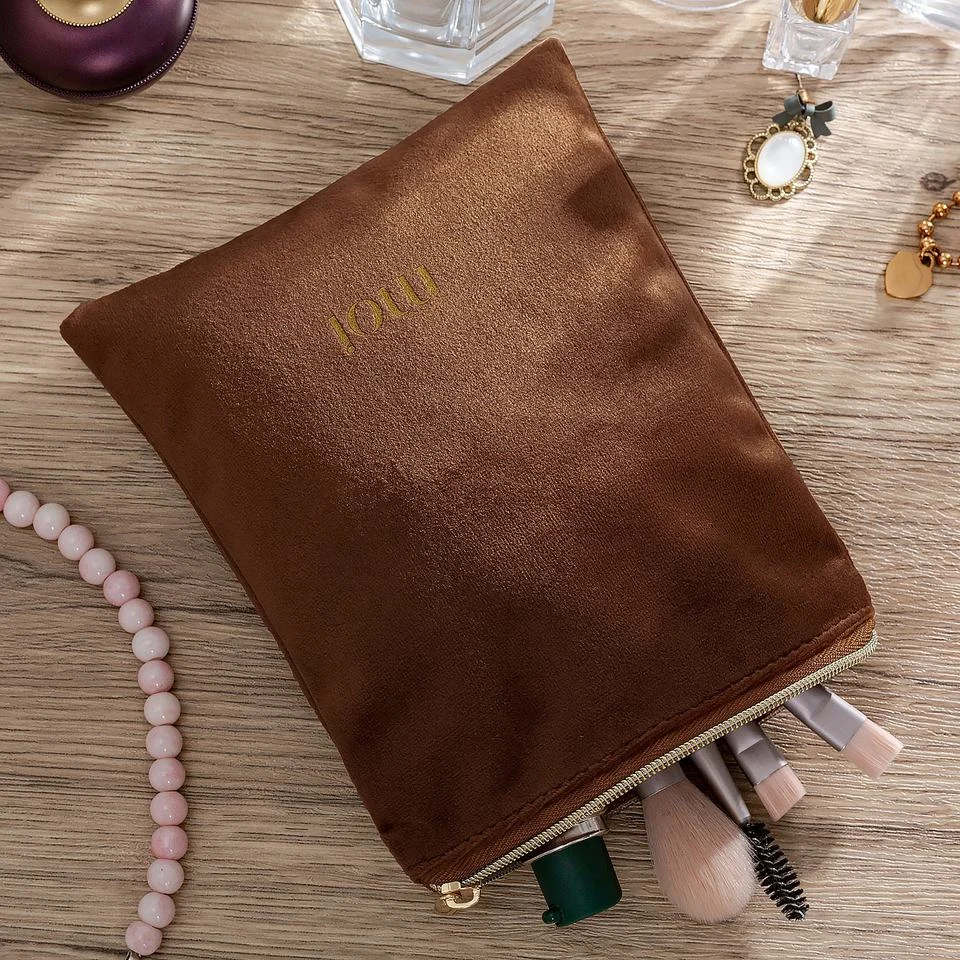 Brown Fabric Zipper Pouch — image 2