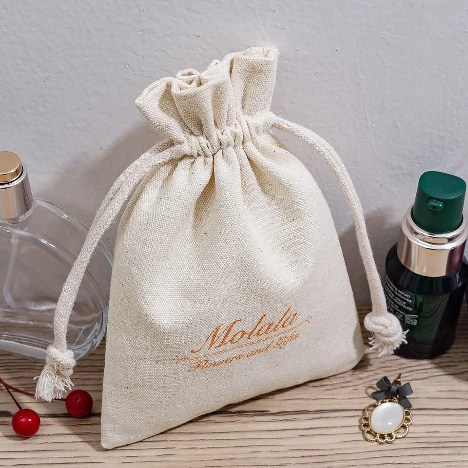 Beige Cotton Drawstring Pouch — image 2