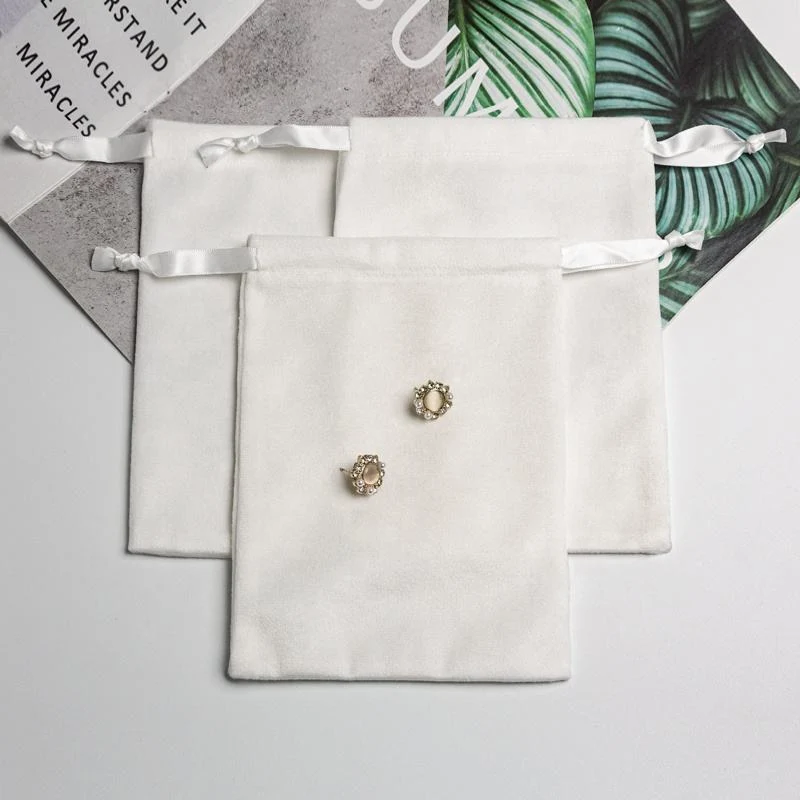 White Velvet Drawstring Pouch — image 3