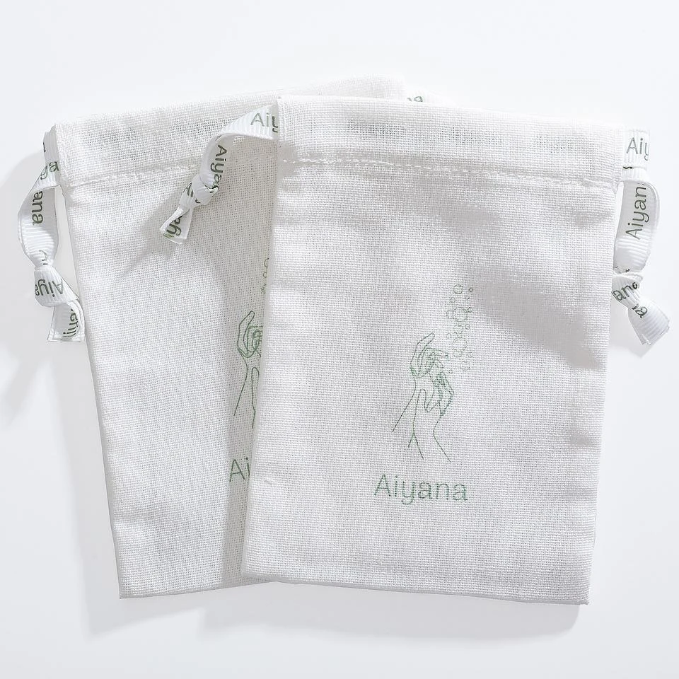 White Textured Fabric Drawstring Pouch — image 3