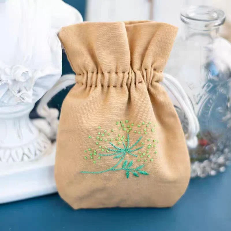 Beige Textured Fabric Drawstring Pouch — image 4
