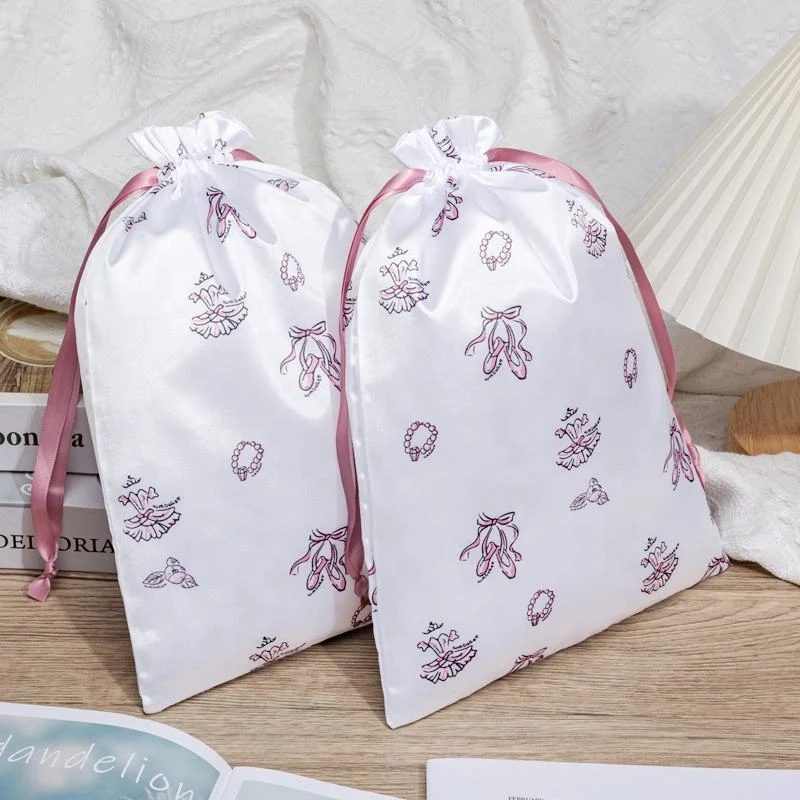 White Satin Drawstring Pouch — image 2