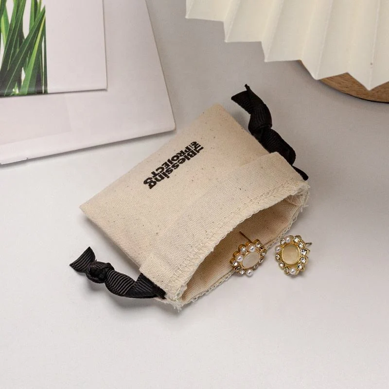 Beige Cotton Drawstring Pouch — image 5