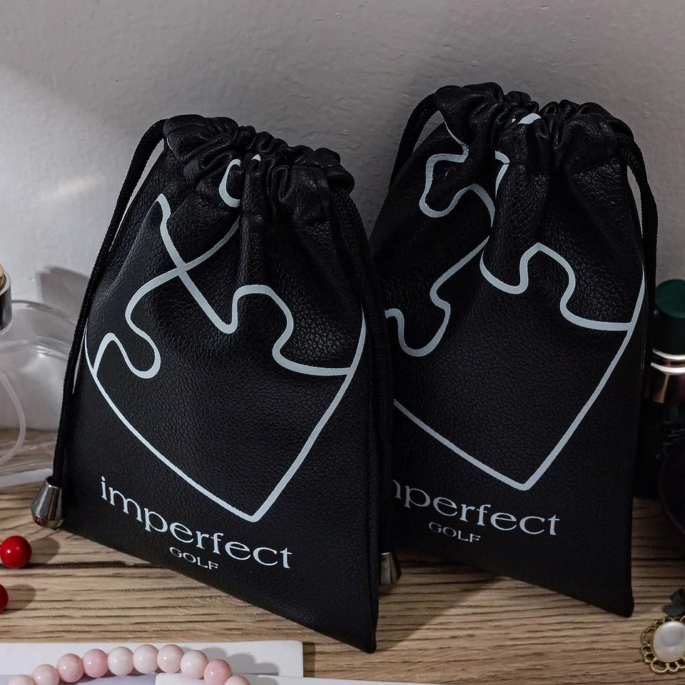 Black Leather-Look Drawstring Pouch — image 2