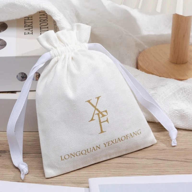 White Cotton Drawstring Pouch — image 3