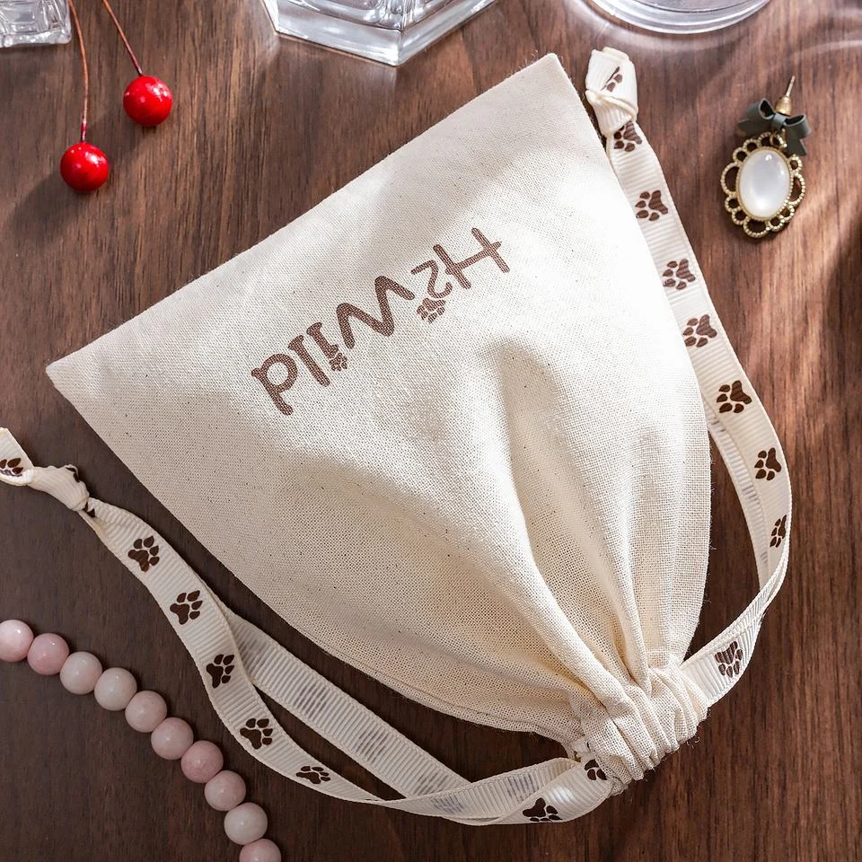 Beige Cotton Drawstring Pouch — image 3