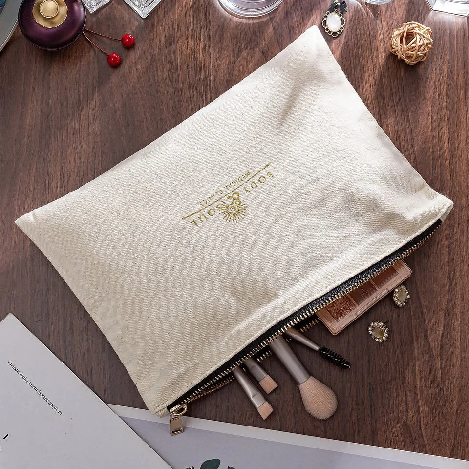 Beige Fabric Zipper Pouch — image 3