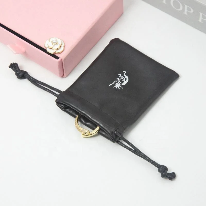 Black Leather-Look Drawstring Pouch — image 4