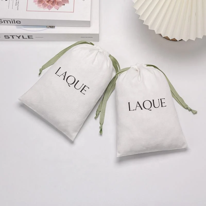 White Cotton Drawstring Pouch — image 3