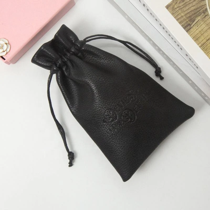 Black Leather-Look Drawstring Pouch — image 3