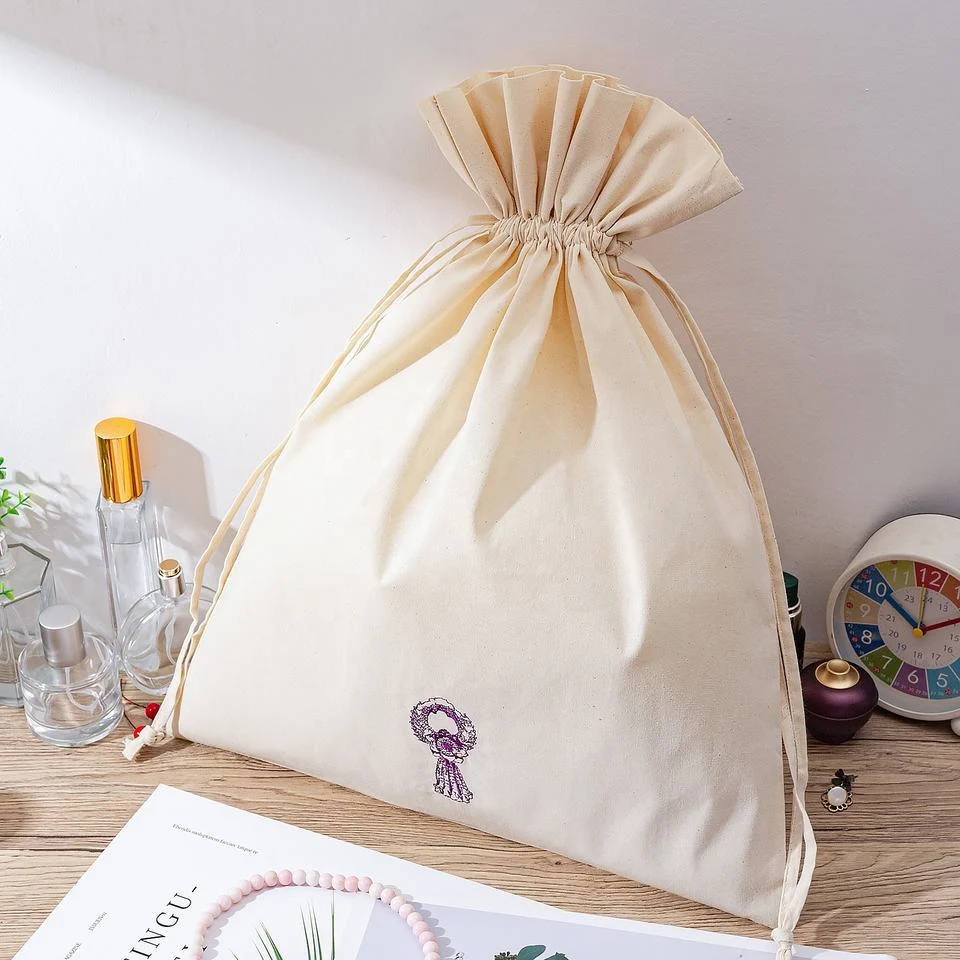 Beige Cotton Drawstring Pouch — image 2