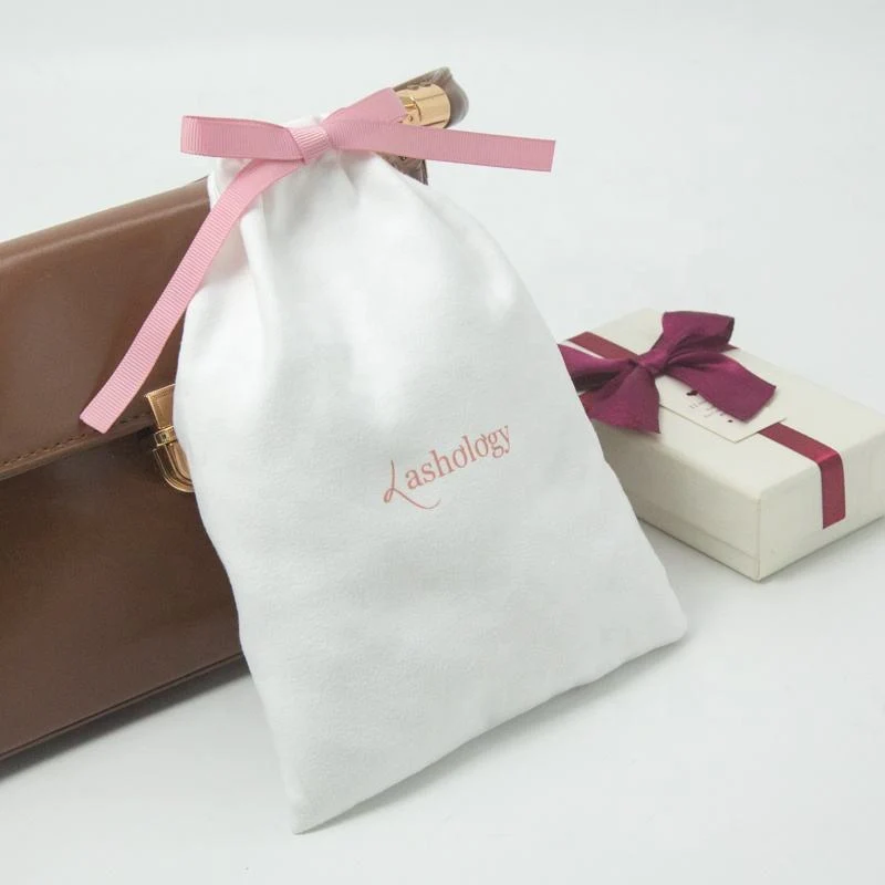 White Velvet Drawstring Pouch — image 2