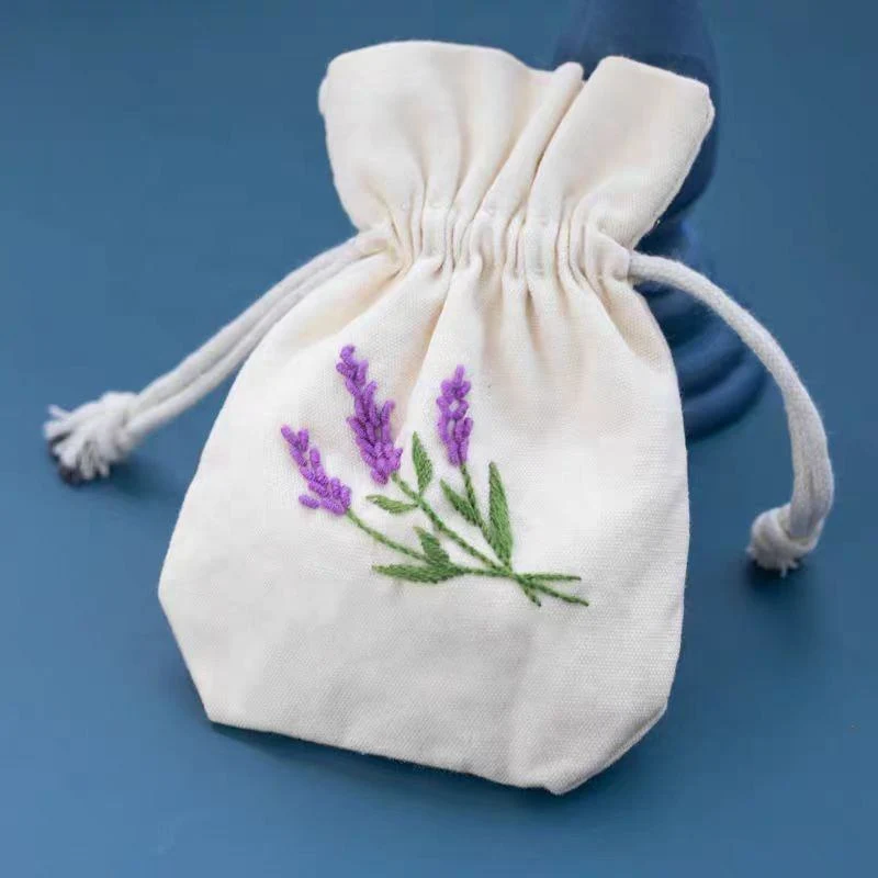 Beige Textured Fabric Drawstring Pouch — image 3