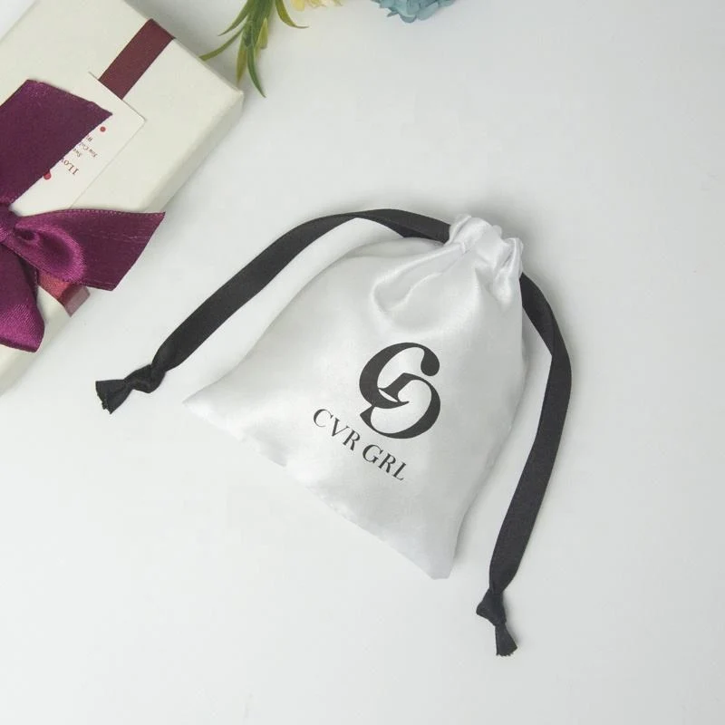White Satin Drawstring Pouch — image 3