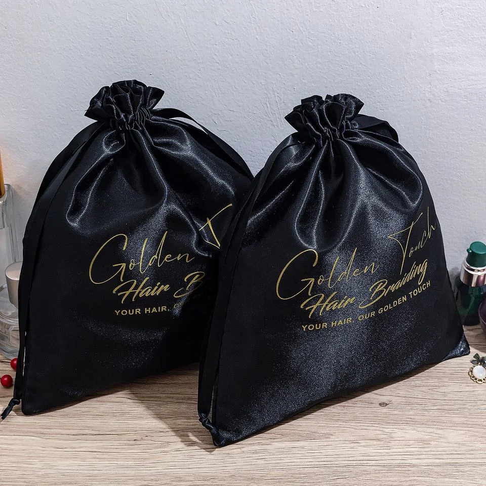 Black Satin Drawstring Pouch — image 2