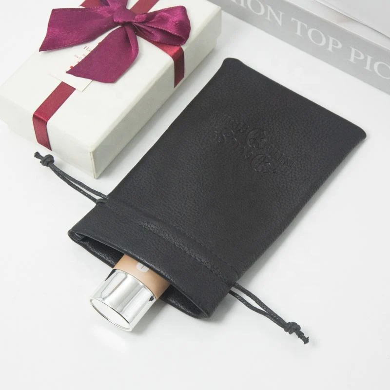 Black Leather-Look Drawstring Pouch — image 4