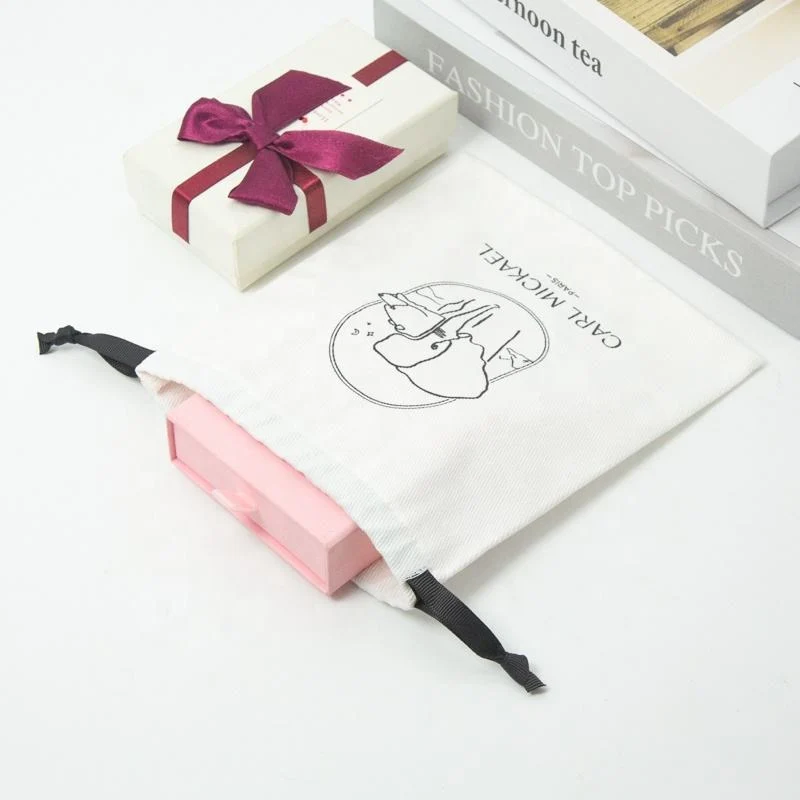 White Cotton Drawstring Pouch — image 4