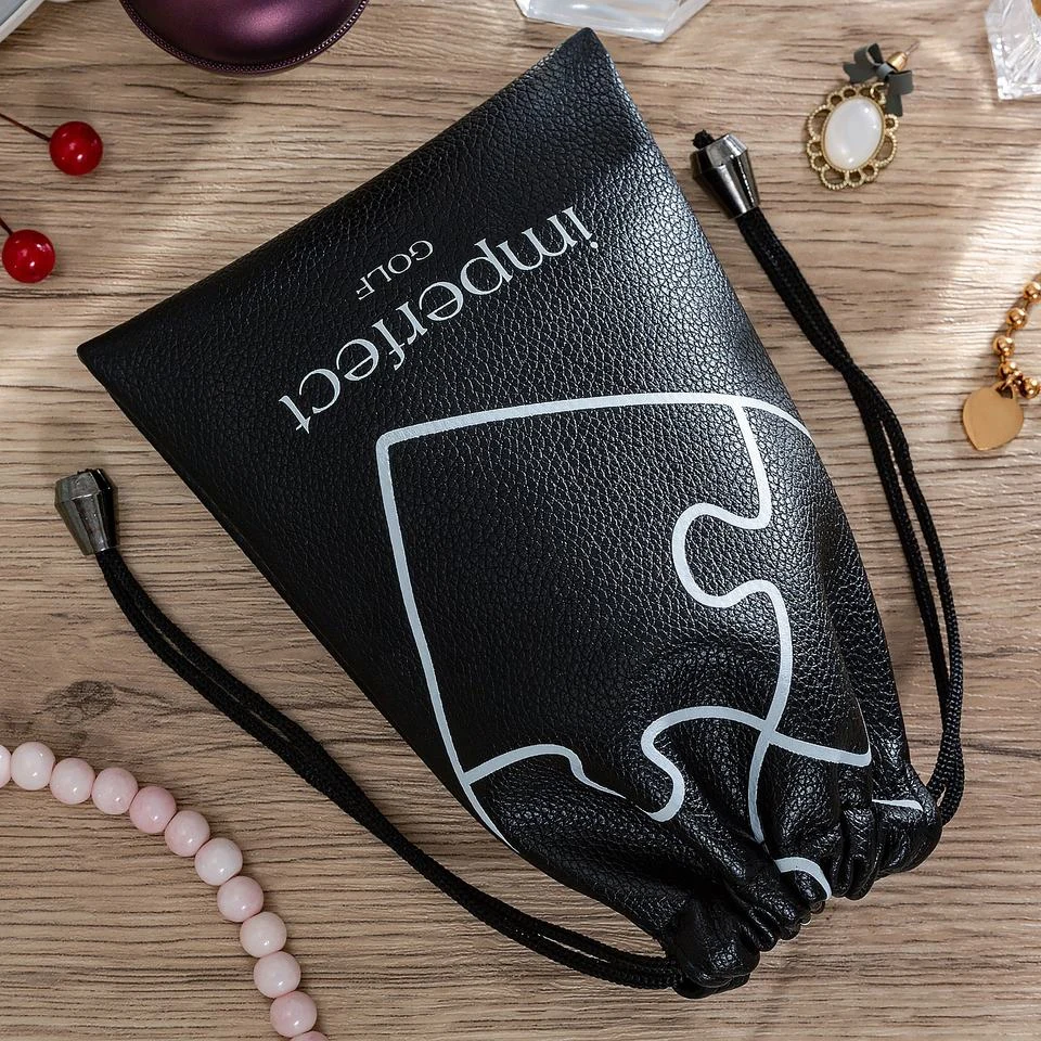 Black Leather-Look Drawstring Pouch — image 3