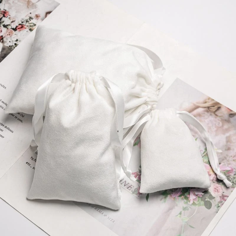 White Velvet Drawstring Pouch — image 5