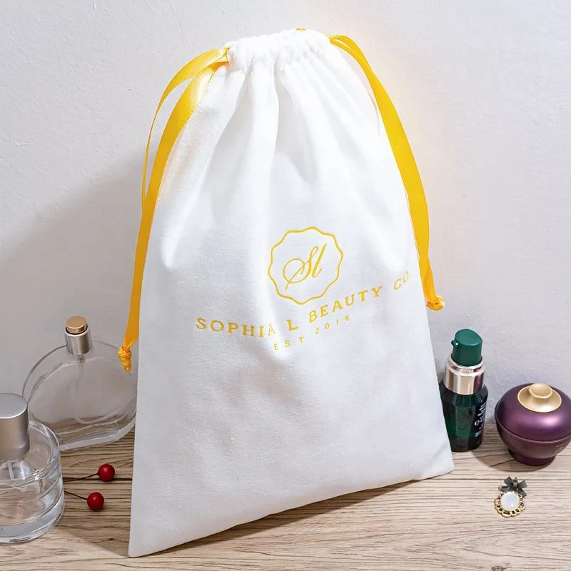 White Velvet Drawstring Pouch — image 2