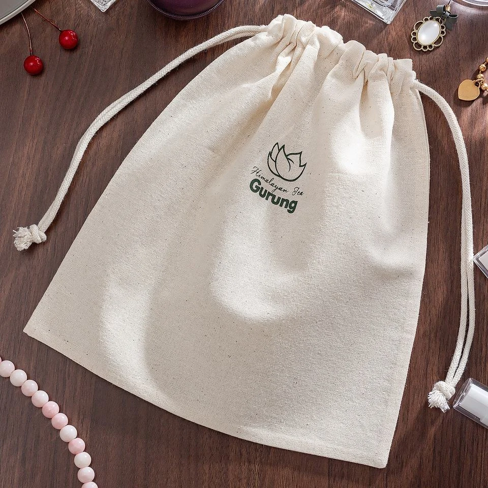 Beige Cotton Drawstring Pouch — image 3