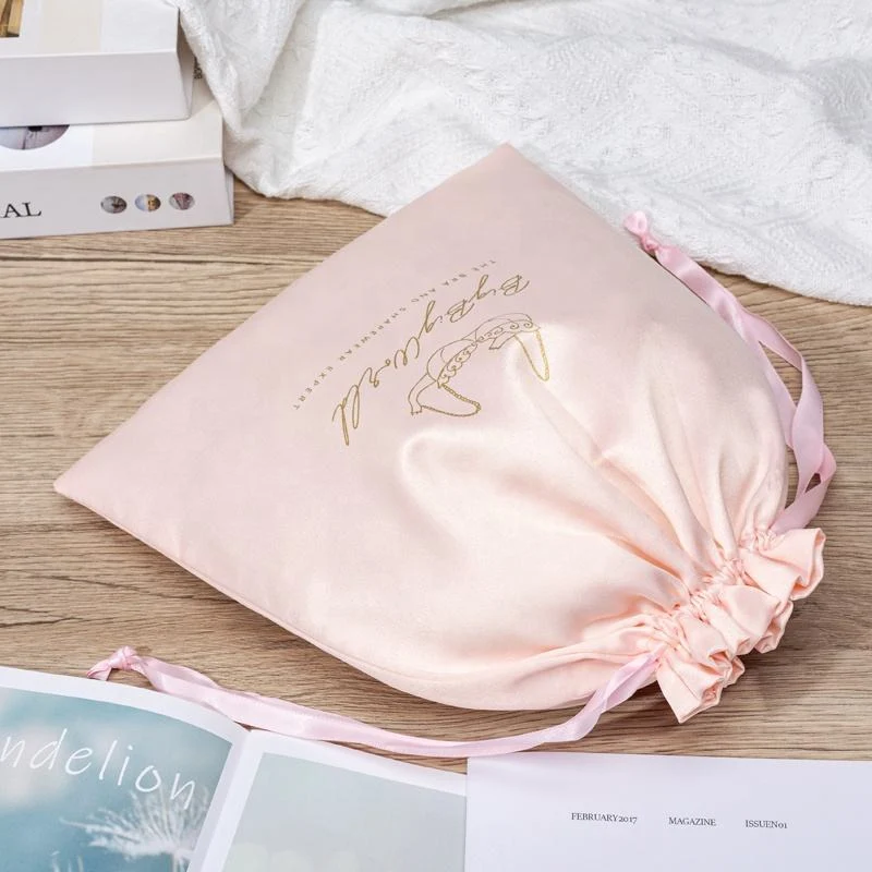 Pink Satin Drawstring Pouch — image 4