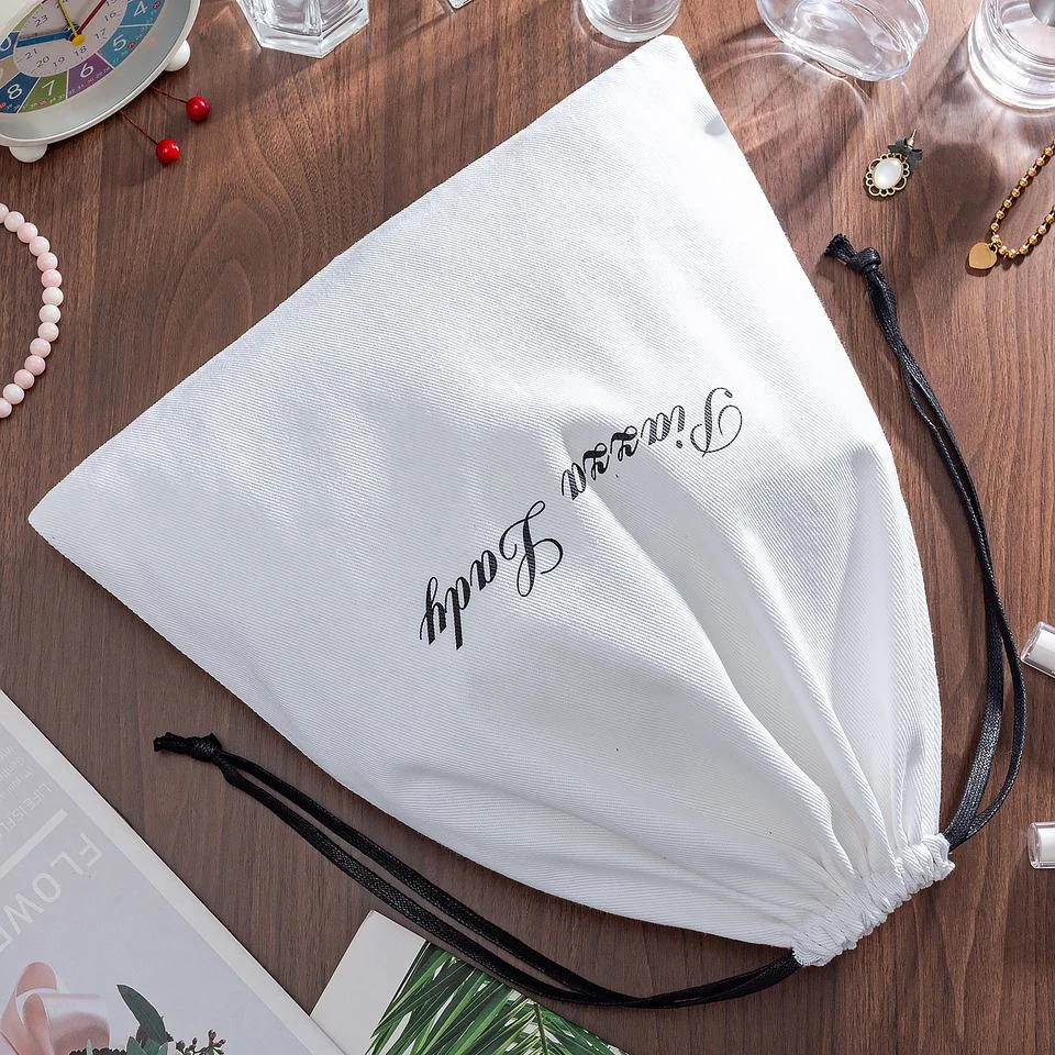 White Fabric Drawstring Pouch — image 3