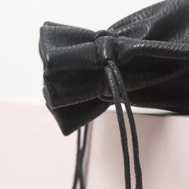 Black Leather-Look Drawstring Pouch — image 5