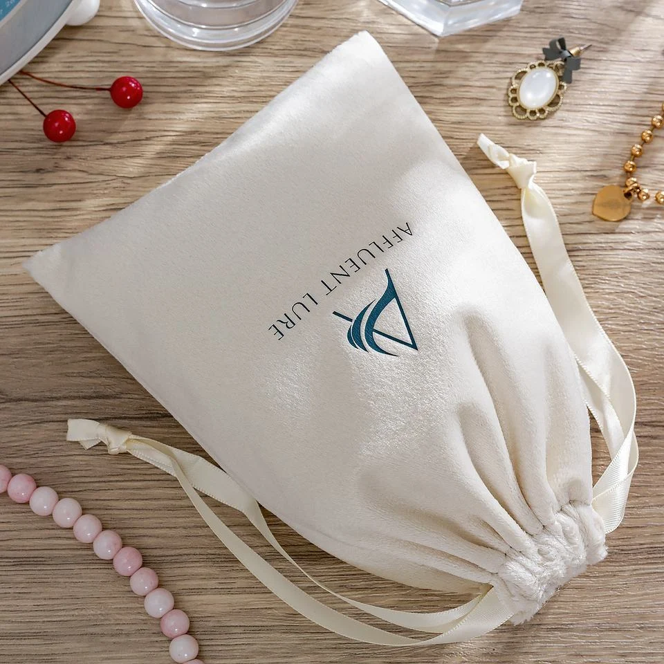 Beige Velvet Drawstring Pouch — image 2