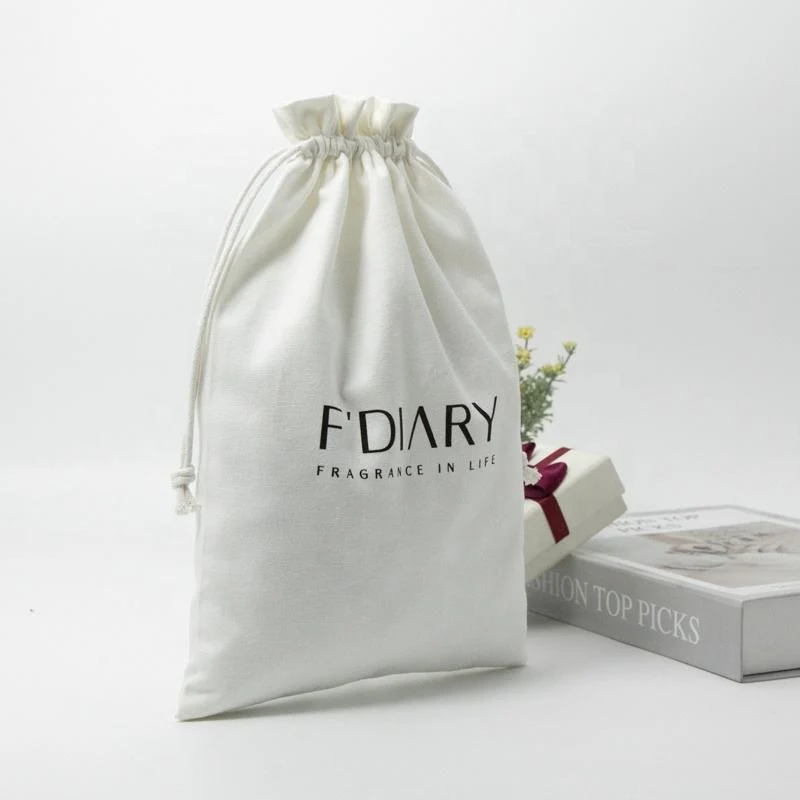 White Cotton Drawstring Pouch — image 2