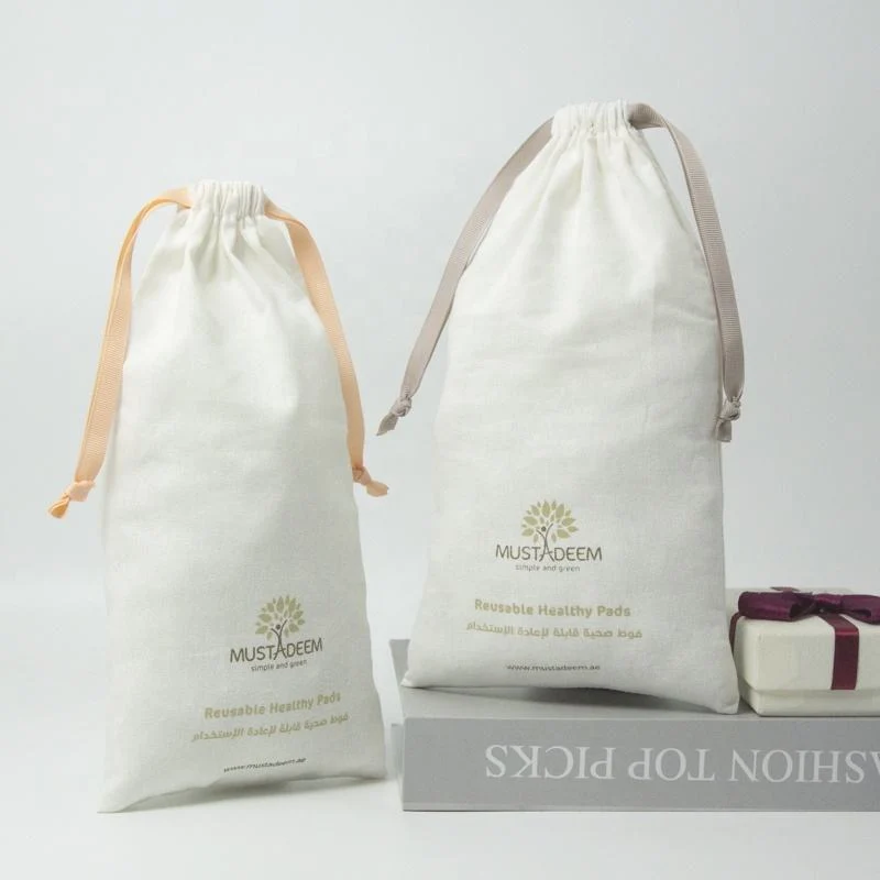White Cotton Drawstring Pouch — image 2