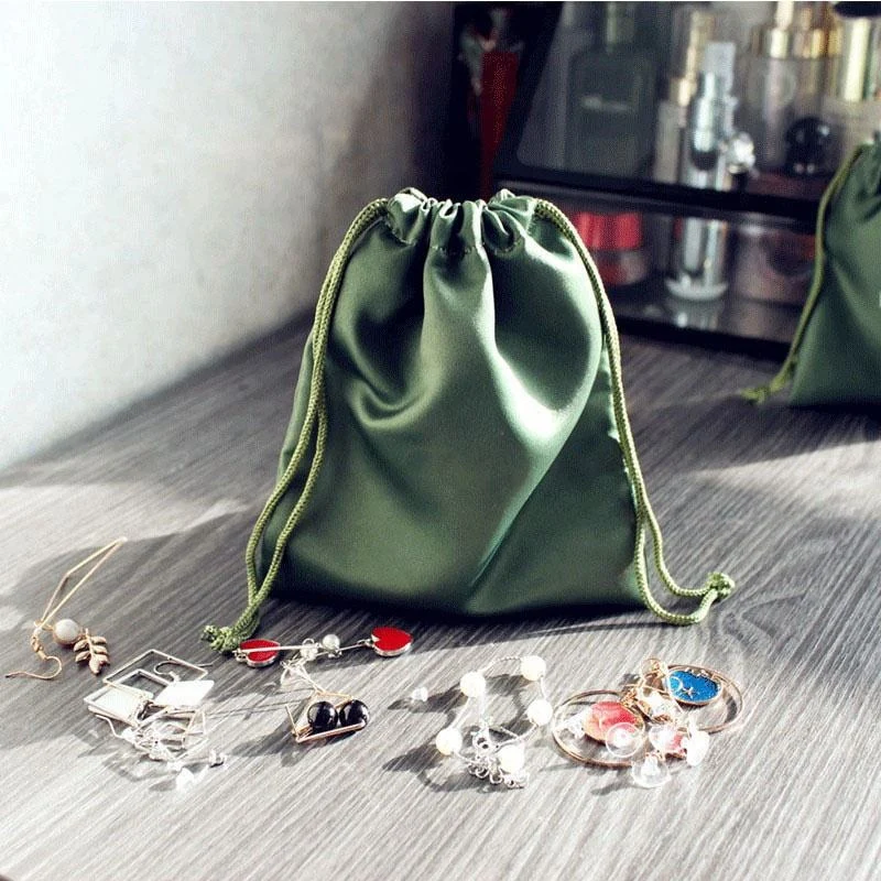 Green Satin Drawstring Pouch — image 2