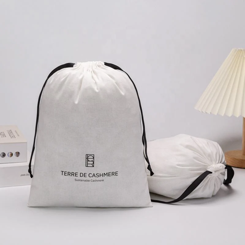 White Fabric Drawstring Pouch — image 2