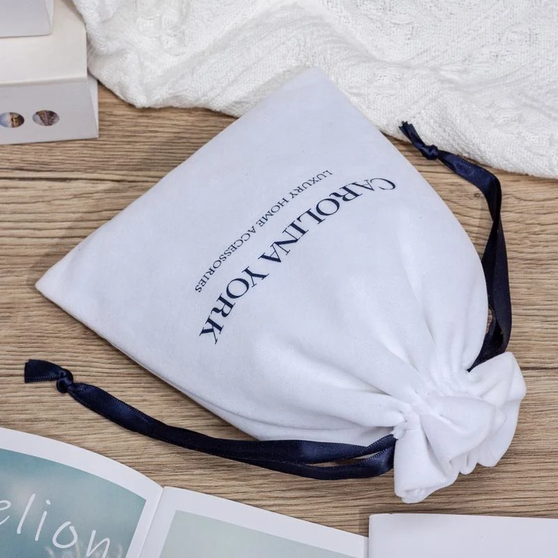 White Velvet Drawstring Pouch — image 4