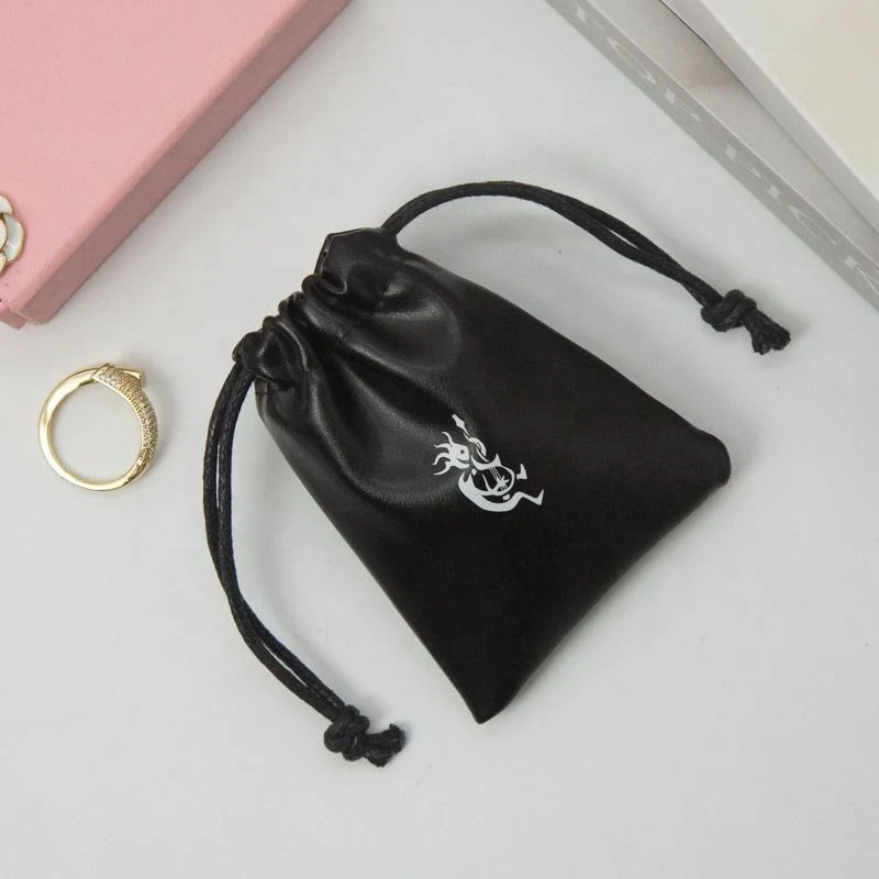 Black Leather-Look Drawstring Pouch — image 3