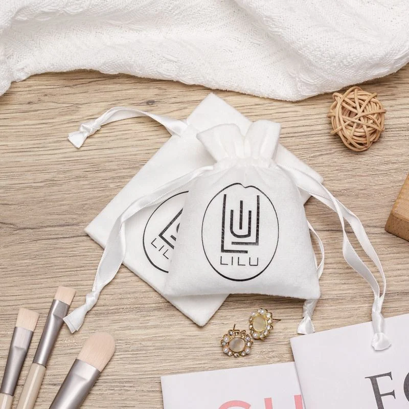 White Velvet Drawstring Pouch — image 4