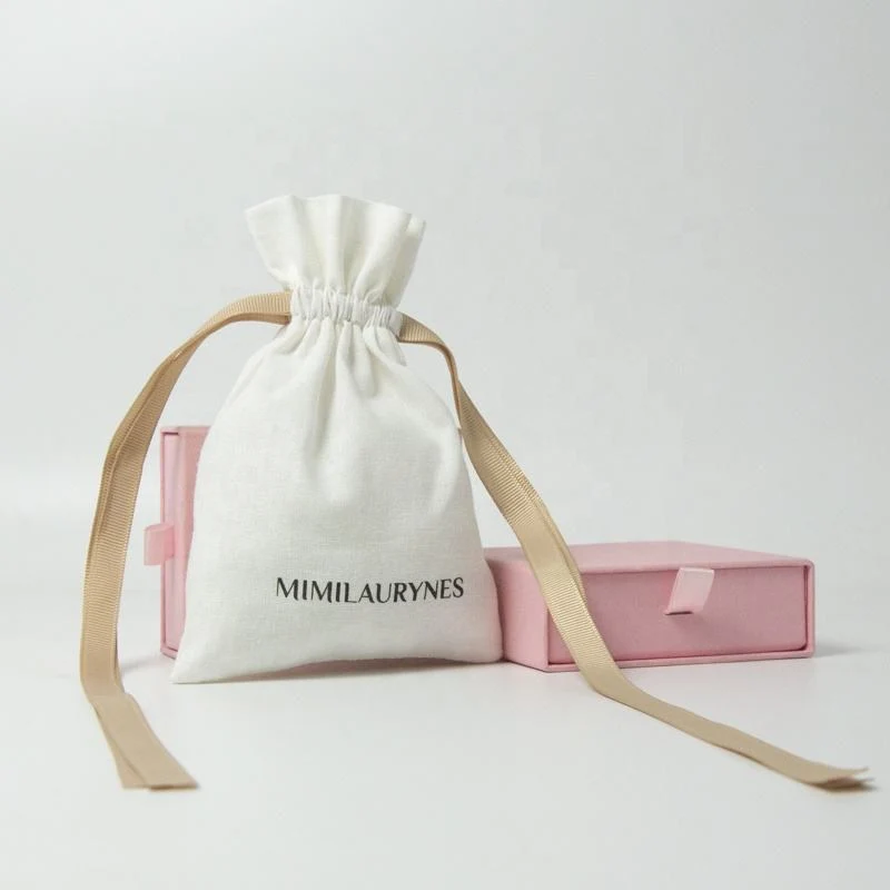 White Cotton Drawstring Pouch — image 2