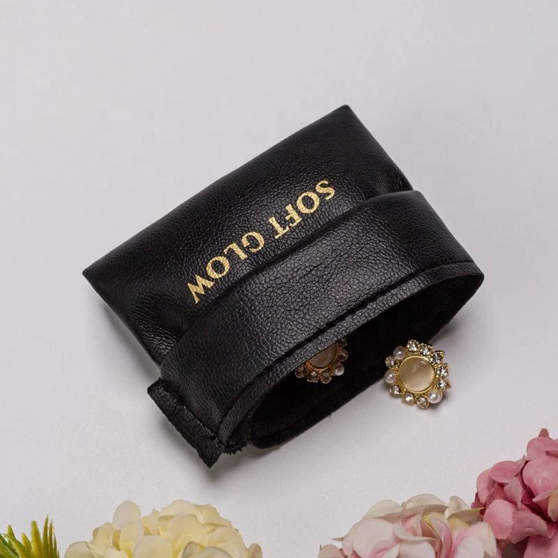 Black Leather-Look Drawstring Pouch — image 2