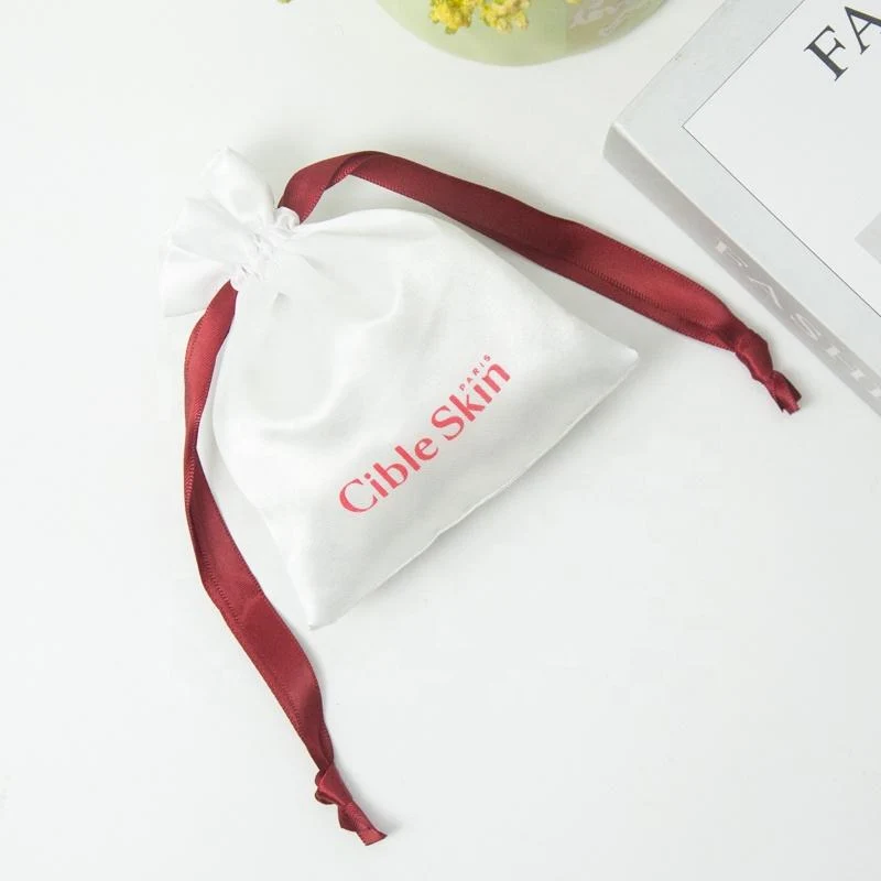 White Satin Drawstring Pouch — image 3