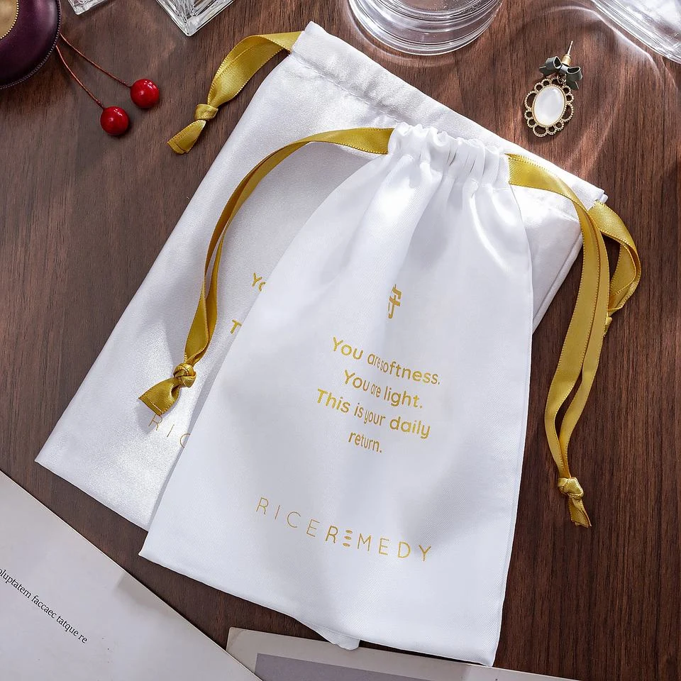 White Satin Drawstring Pouch — image 3