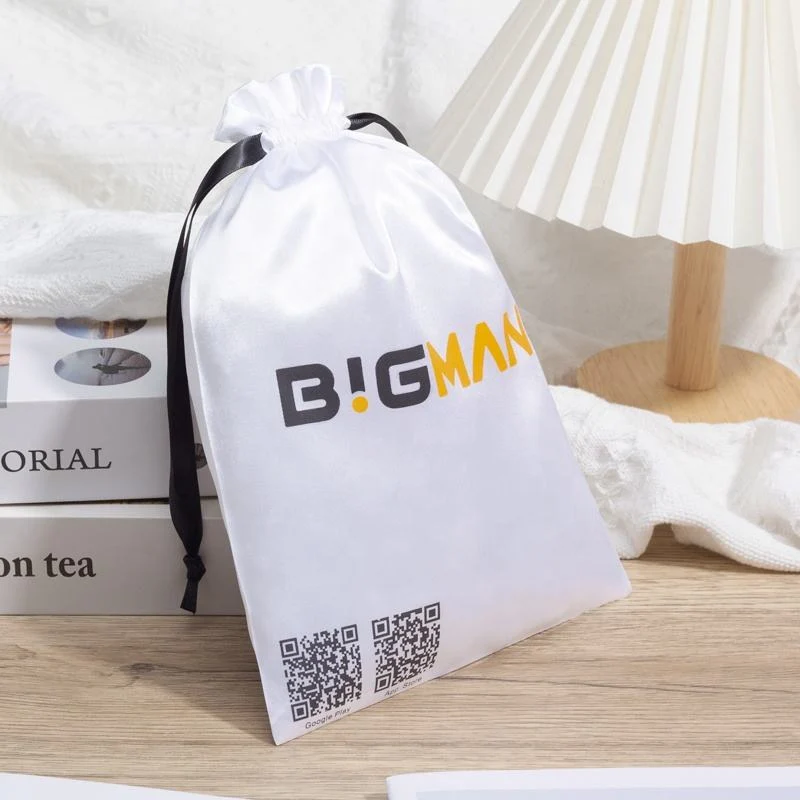White Satin Drawstring Pouch — image 3