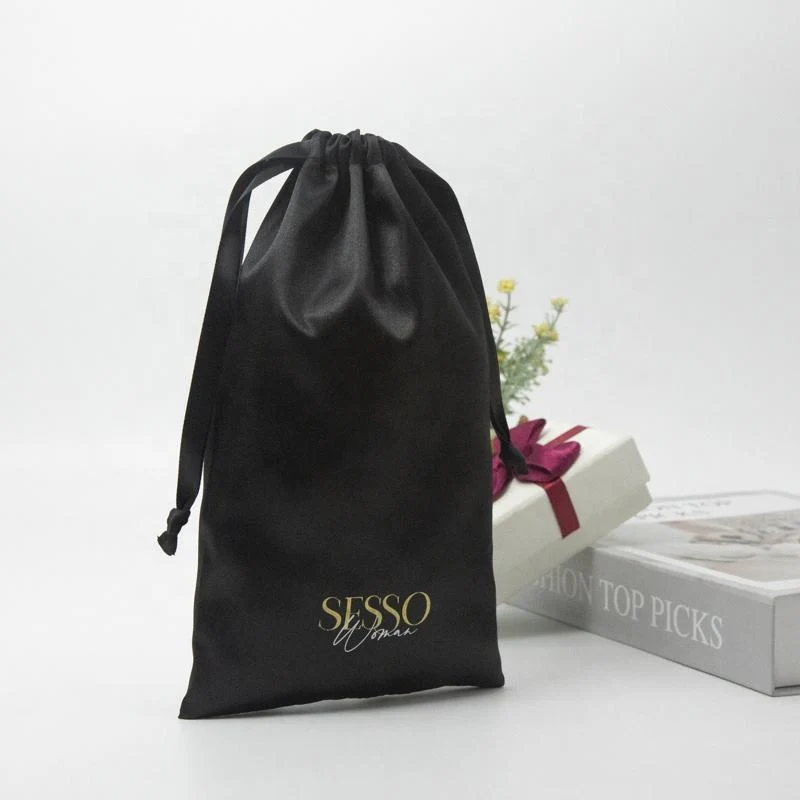 Black Satin Drawstring Pouch — image 2